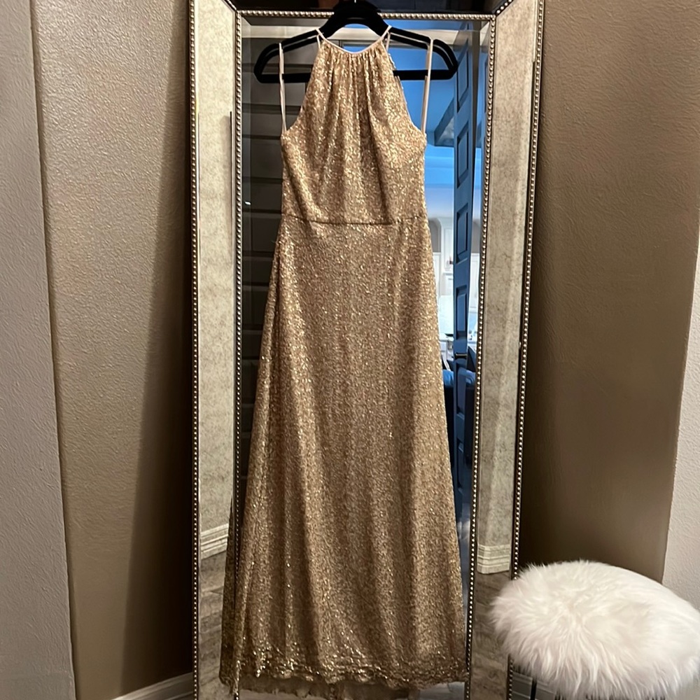 Amsale Gold Sequin Gown